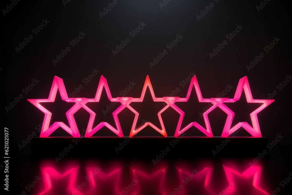 Fototapeta premium neon, purple, 5 star rating, dark background, glowing, vibrant, review, evaluation, feedback