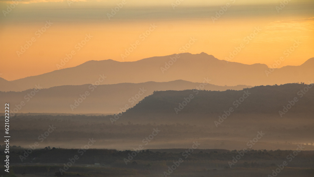 sunrise over the mountains, Bueng Kan