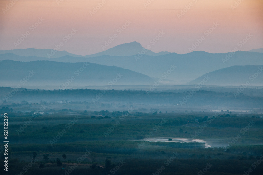 Obraz premium sunrise over the mountains, Bueng Kan