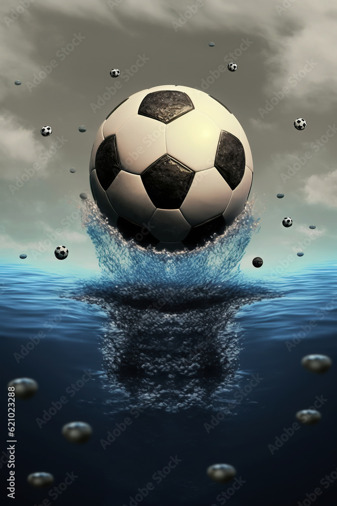 Fototapeta premium ai generated illustration football soccer ball in the water