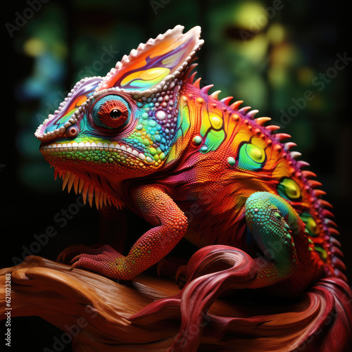 closeup of a colorful chameleon lizard