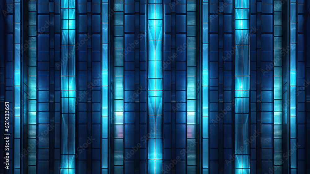 skyscraper facade with blue tinted windows and blinds at night. Generative Ai skyscraper facade with blue tinted windows and blinds at night. Generative Ai