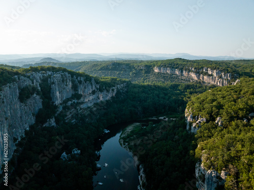 Aerial view of the Gorges of the Chassezac in Ardèche, France