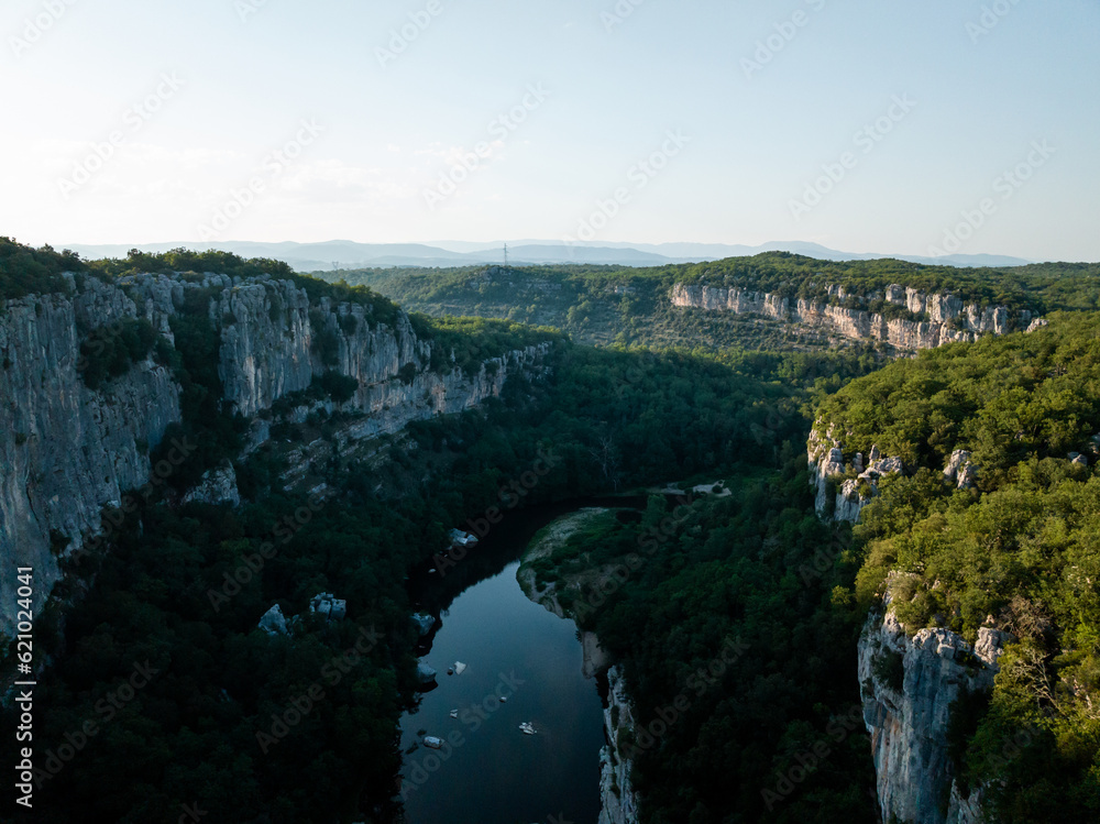 Aerial view of the Gorges of the Chassezac in Ardèche, France
