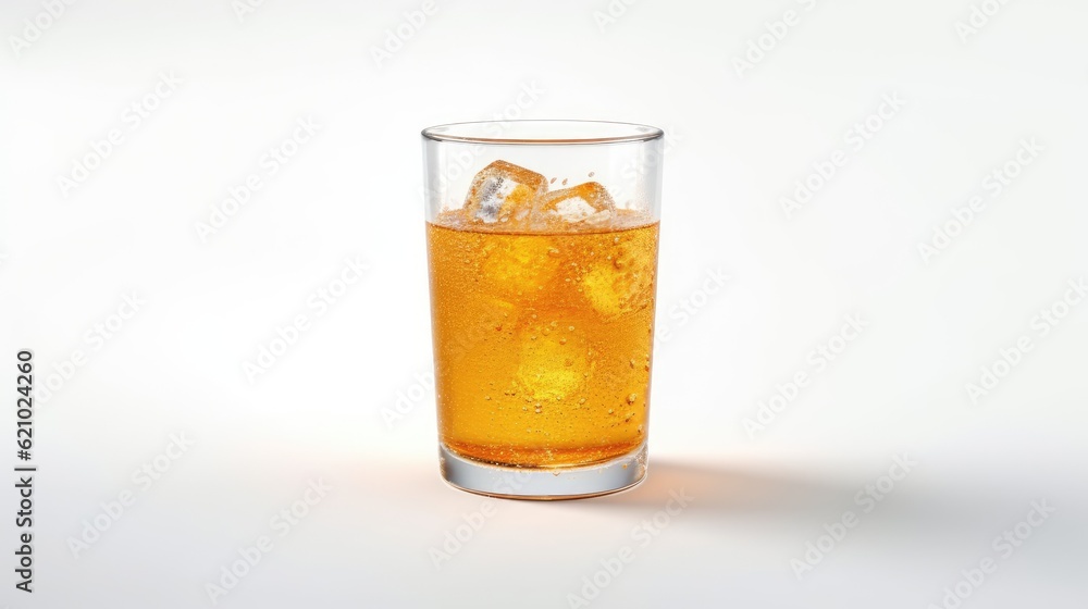From the peak, an orange soda drink in a glass is seen alone against a white background. made using generative AI tools From the peak, an orange soda drink in a glass is seen alone against a white background. made using generative AI tools