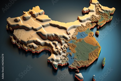China map high relief, Generative AI photo