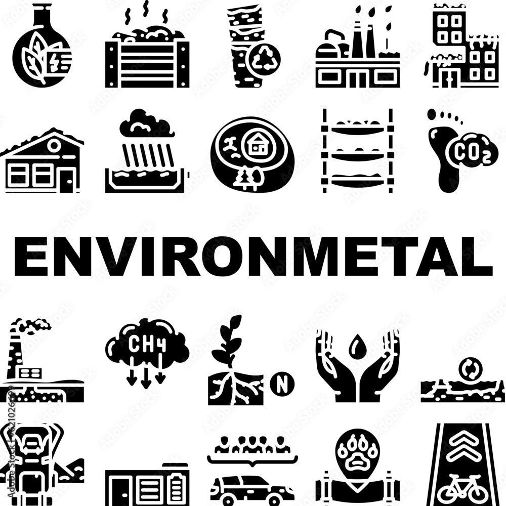 engineer environmental technology icons set vector. environment worker, industry man, people concept, engineering ecology engineer environmental technology glyph pictogram Illustrations