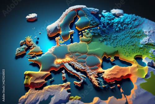 Map of Europe in high relief, Generative AI