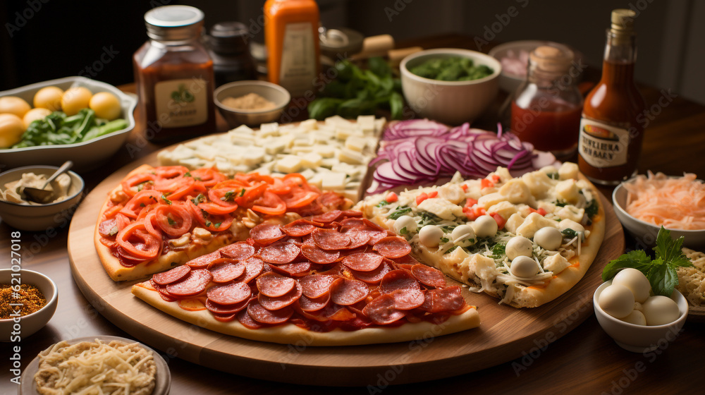 Title: Pizza is a globally beloved dish that originated in Italy but has gained immense popularity worldwide. pizza material image. AI generate image for you. 