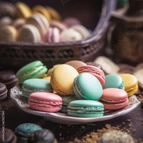 Colorful Macarons Close-Up Intricate Photography AI Generated