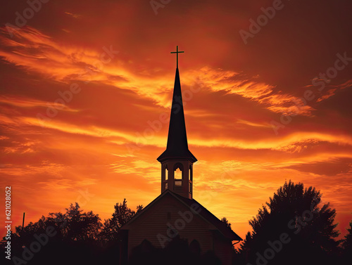 Church Steeple at Sunset