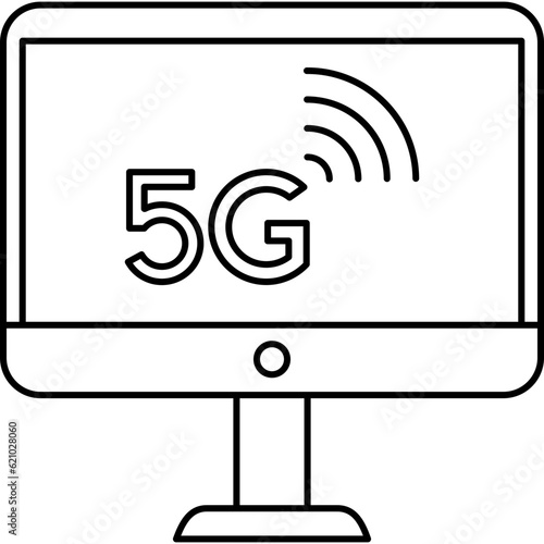 Computer icon with 5g network symbol. Vector illustration