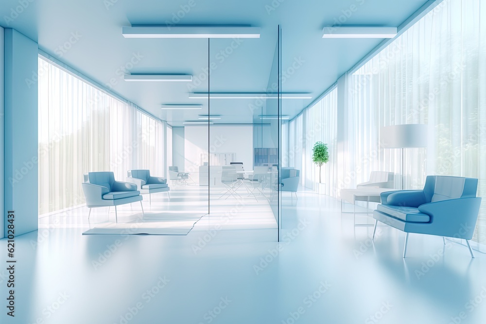 blurry blue and white interior of a medical office. made using generative AI tools blurry blue and white interior of a medical office. made using generative AI tools