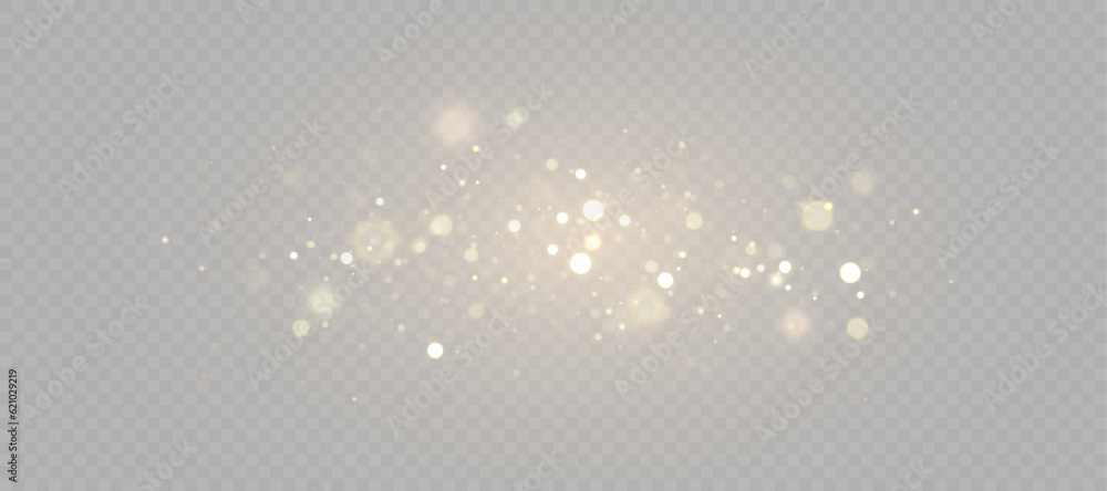 Light effect with lots of glittery highlights, bokeh effect shining on transparent background for christmas new year design. And illustrations. Vector