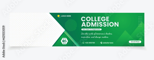 Admission banner design green yellow color template easy to edit