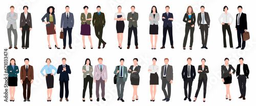 Set of pair of business man and women in Different pose standing in a row.