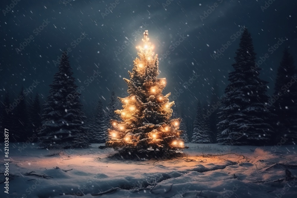 Decorated Christmas trees. Generative ai image