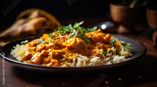 Flavorful Indian Curry with Rice Close-Up AI Generated