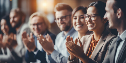 Group of people applauding together in business meeting