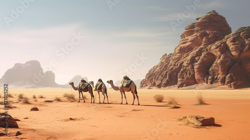 Tuareg with camels walk thru the desert. © nuclear_lily