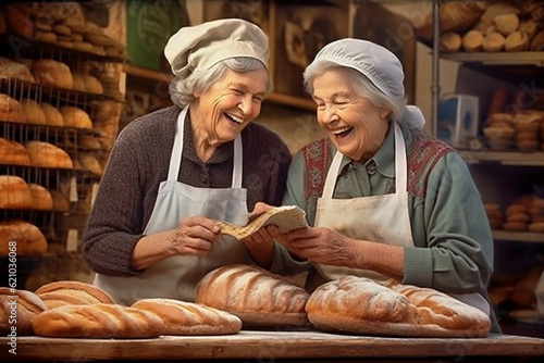 Smiling saleswomen at the bakery. AI generative.