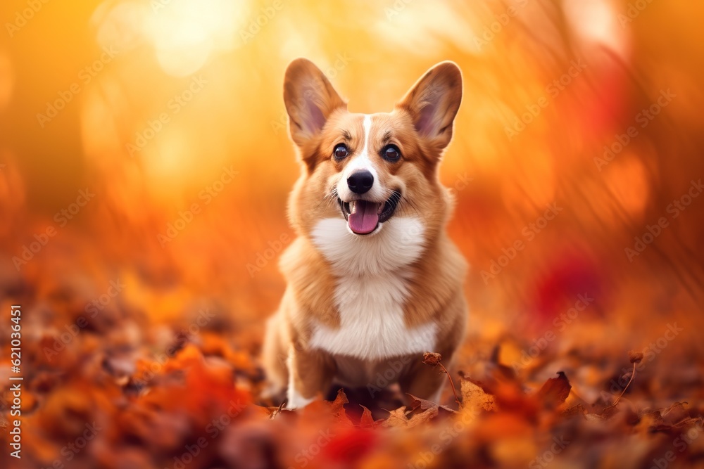 The corgi dog run in atumn park. The corgi dog run in atumn park.