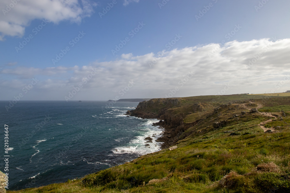The rugged coastline at Lands End in Cornwall, UK