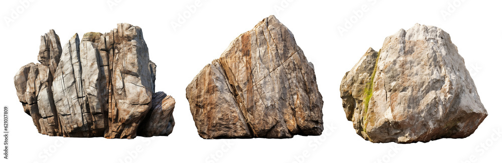 Set of big rock stones with broken texture, 3d rendering. Generative AI Set of big rock stones with broken texture, 3d rendering. Generative AI