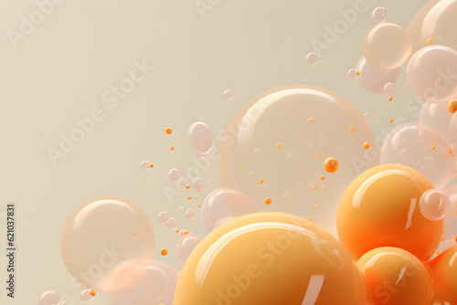 Transparent and plastic texture orange blobs background floating in the air isolated on beige background. Abstract scene. copy space. Generative ai 