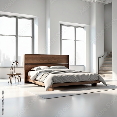 Naklejka Dormitorio moderno con grandes ventanales 