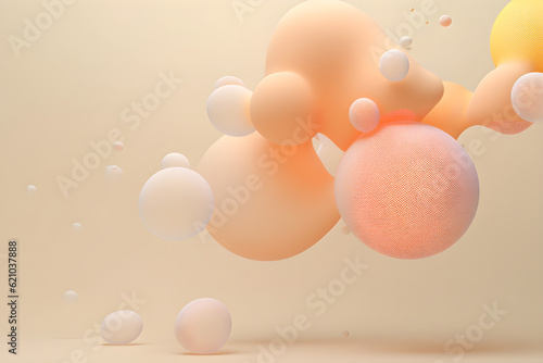 Soft pop abstract organic rubber bubbles and blobs, pink, orange, floating in the air isolated on beige background. Abstract scene. copy space.  Generative ai (ID: 621037888)