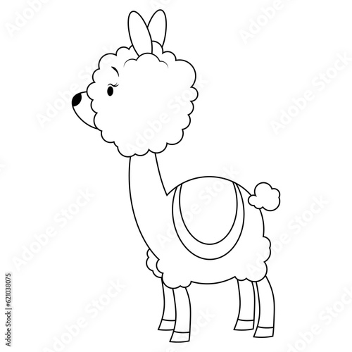 Fluffy cartoon alpaca coloring page