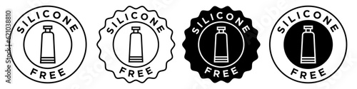 silicone free icon vector collection for web app ui. Sign symbol of no artificial or synthetic ingredient in shampoo or hair care, skincare, cosmetic or makeup product in badge style circular stamp.  photo
