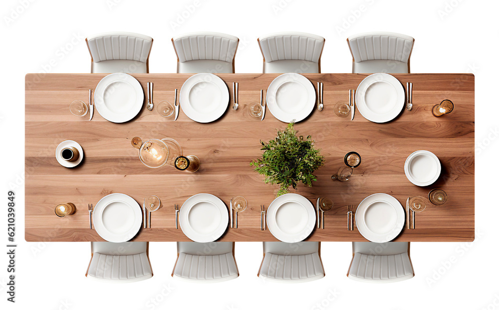 Served Dining Table Template. Plan Top View. Interior Design Mockup