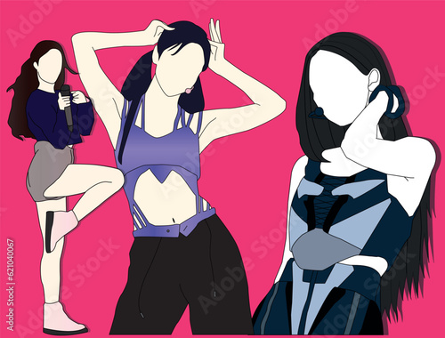 Illustration vector of mix member kpop idol group with colorful retro concept.
