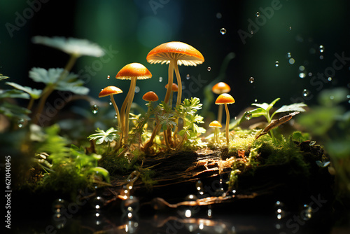 Macro Image with mushrooms created with Generative AI
