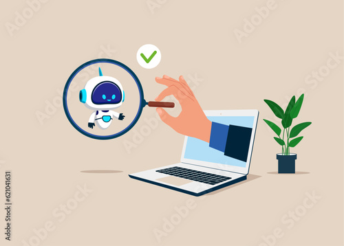 Choosing robot with artificial intelligence. Modern vector illustration flat design
