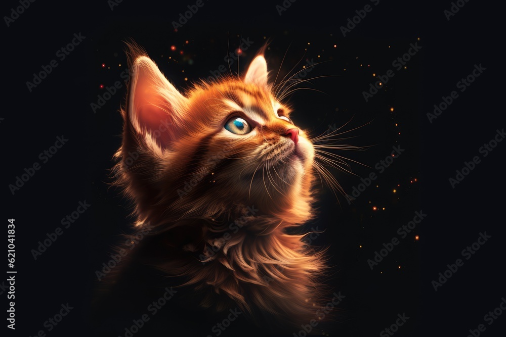Little Maine Coon, the kitten, looks up. made using generative AI tools
