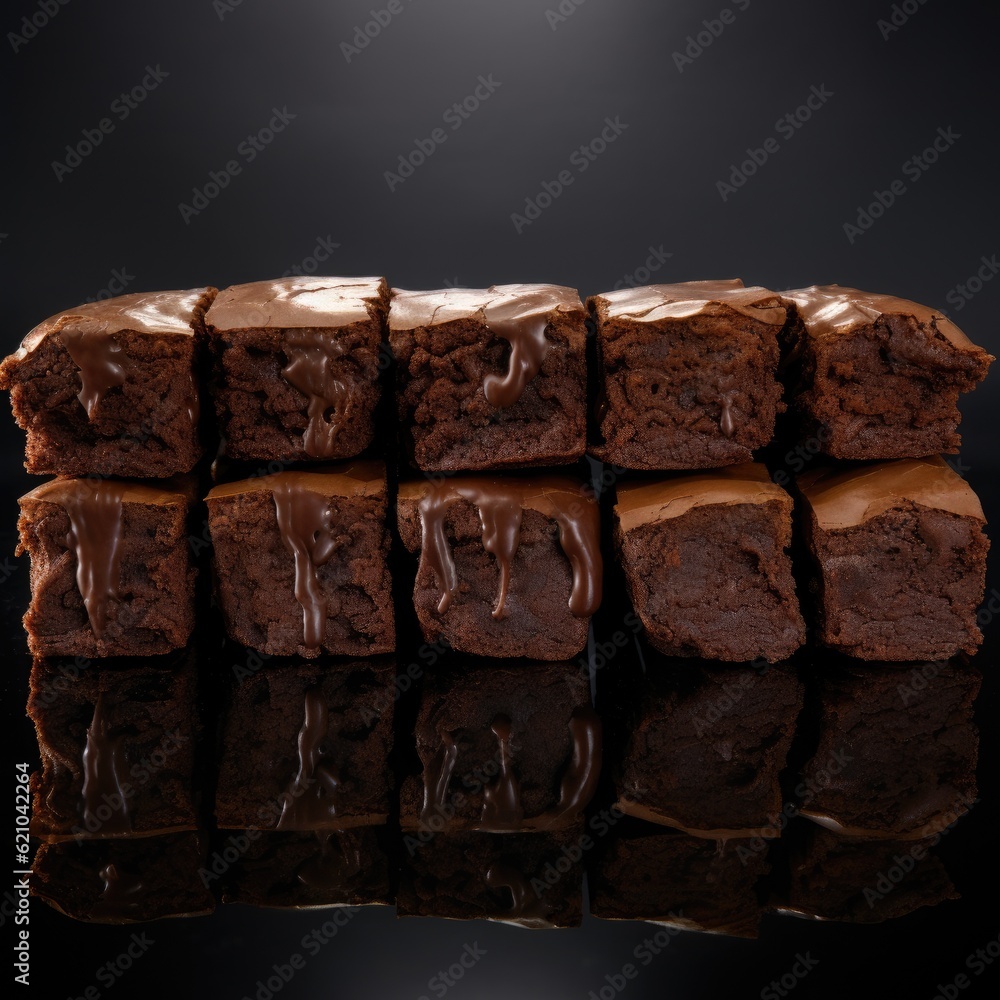 A stack of brownies on a black background Generative AI A stack of brownies on a black background Generative AI