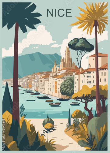 Nice, France vintage poster design concept