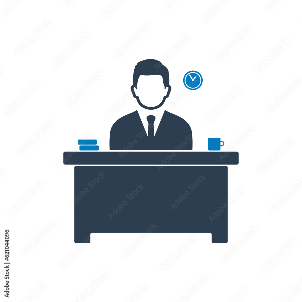 Business Office Icon. With Businessman, Clock, Desk and Book Symbols. Editable Flat Vector Illustration. Business Office Icon. With Businessman, Clock, Desk and Book Symbols. Editable Flat Vector Illustration.