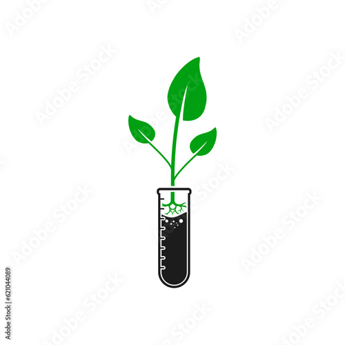 Bio Technology Icon. With Green Plant and Test Tube Symbols. Editable Flat Vector Illustration.