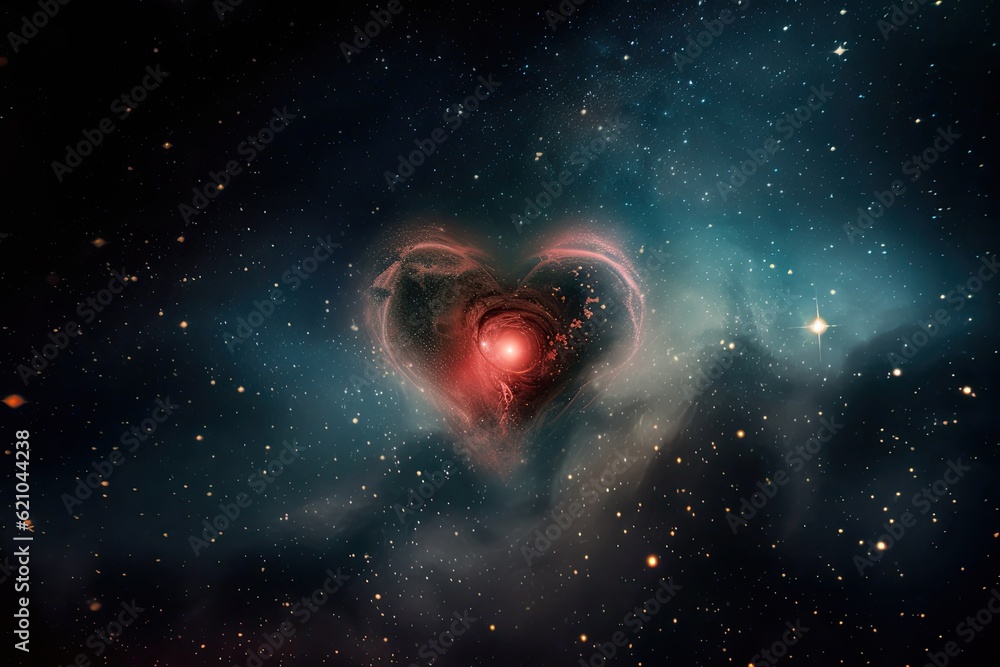 heart in the center of nebula with stars and planets visible in the background, created with generative ai heart in the center of nebula with stars and planets visible in the background, created with generative ai