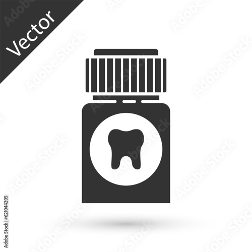 Grey Toothache painkiller tablet icon isolated on white background. Tooth care medicine. Capsule pill and drug. Pharmacy design. Vector