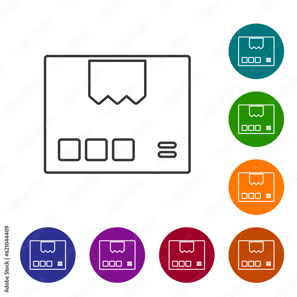 Black line Carton cardboard box icon isolated on white background. Box, package, parcel sign. Delivery and packaging. Set icons in color circle buttons. Vector Black line Carton cardboard box icon isolated on white background. Box, package, parcel sign. Delivery and packaging. Set icons in color circle buttons. Vector