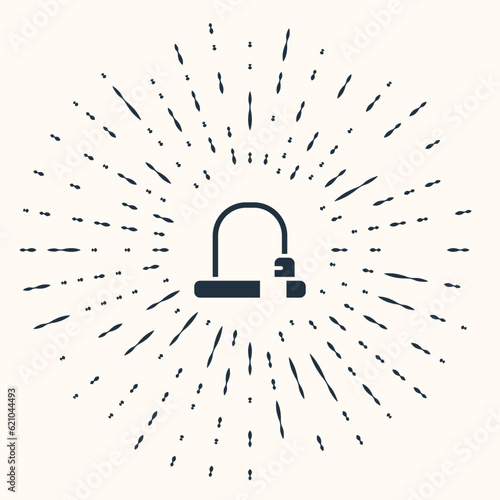 Grey Bicycle lock U shaped industrial icon isolated on beige background. Abstract circle random dots. Vector