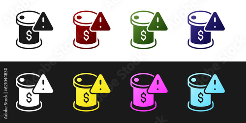 Set Drop in crude oil price icon isolated on black and white background. Oil industry crisis concept. Vector