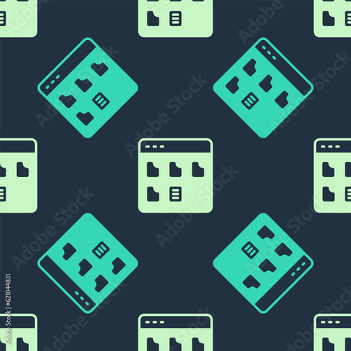 Green and beige Browser files icon isolated seamless pattern on blue background. Vector © vector_v