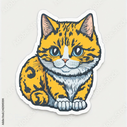 sticker, cartoon cute cat,Made with artificial intelligence, white background, Vermeer style,  high quality, HD, octane render, © AYOUB