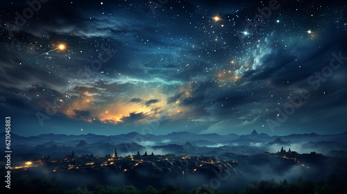 Magical starry night sky with twinkling stars and a full moon, Digital background Generative AI © Катерина Євтехова